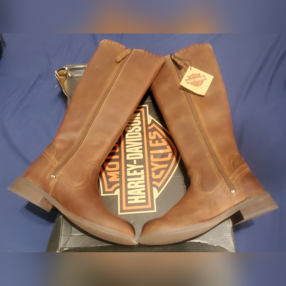 Harley Davidson Knee High Full Grain Leather Keyser Boots, New In Box!! Wms 5